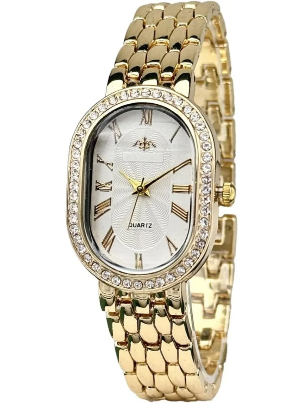 Women's Gold White Oval Case Adjustable Stainless Steel Analog Wrist Watches